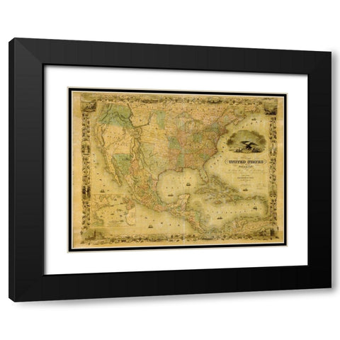 United States Black Modern Wood Framed Art Print with Double Matting by Vintage Maps