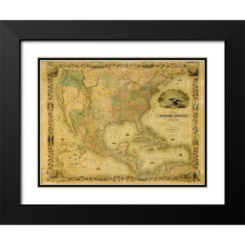 United States Black Modern Wood Framed Art Print with Double Matting by Vintage Maps