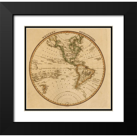 Western Hemisphere 1817 Black Modern Wood Framed Art Print with Double Matting by Vintage Maps