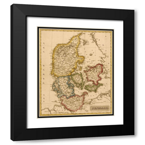 Denmark 1817 Black Modern Wood Framed Art Print with Double Matting by Vintage Maps