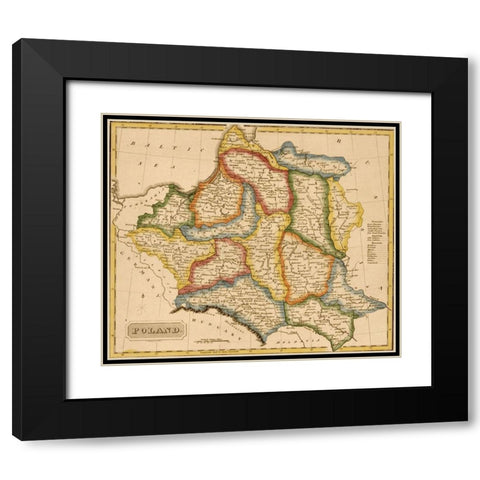Poland 1817 Black Modern Wood Framed Art Print with Double Matting by Vintage Maps