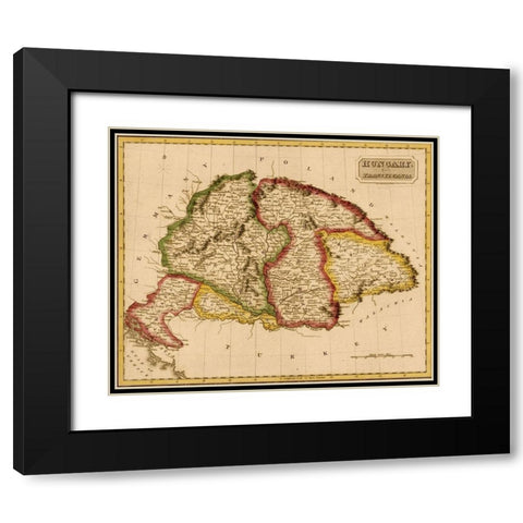 Hungary 1817 Black Modern Wood Framed Art Print with Double Matting by Vintage Maps