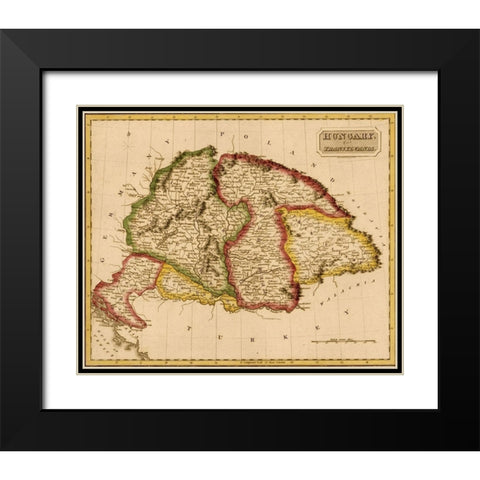 Hungary 1817 Black Modern Wood Framed Art Print with Double Matting by Vintage Maps