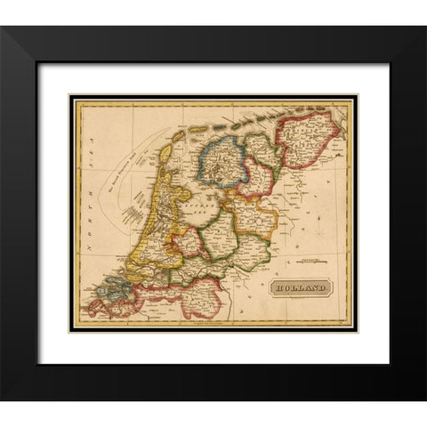 Holland Netherlands 1817 Black Modern Wood Framed Art Print with Double Matting by Vintage Maps