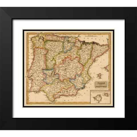 Spain 1817 Black Modern Wood Framed Art Print with Double Matting by Vintage Maps