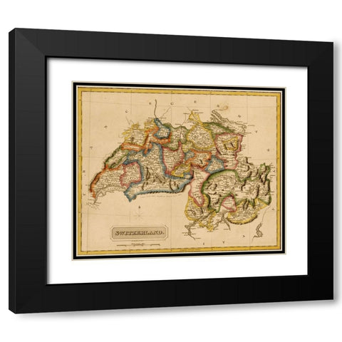 Switzerland 1817 Black Modern Wood Framed Art Print with Double Matting by Vintage Maps