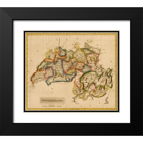 Switzerland 1817 Black Modern Wood Framed Art Print with Double Matting by Vintage Maps