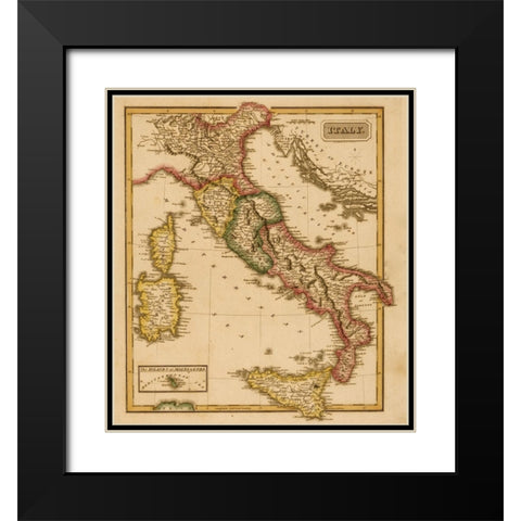 Italy 1817 Black Modern Wood Framed Art Print with Double Matting by Vintage Maps