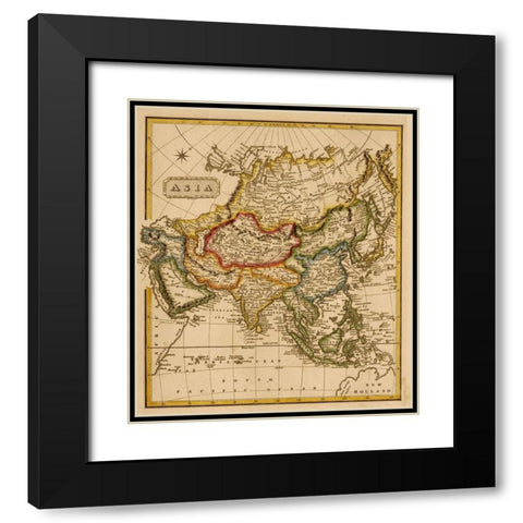 Asia 1817 Black Modern Wood Framed Art Print with Double Matting by Vintage Maps
