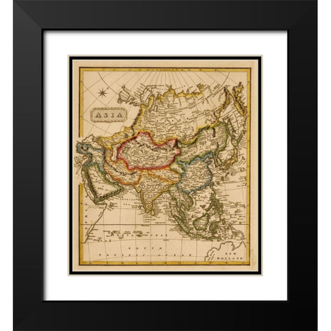 Asia 1817 Black Modern Wood Framed Art Print with Double Matting by Vintage Maps