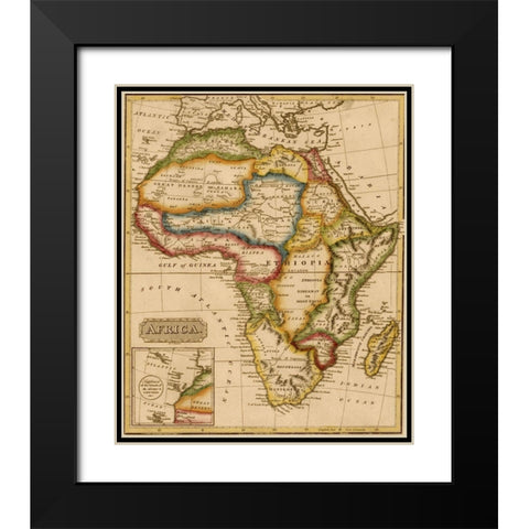 Africa 1817 Black Modern Wood Framed Art Print with Double Matting by Vintage Maps
