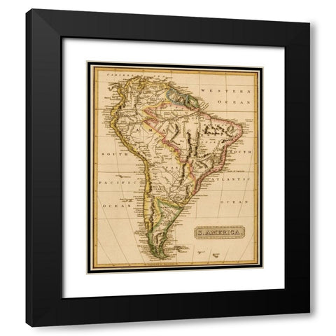 South America 1817 Black Modern Wood Framed Art Print with Double Matting by Vintage Maps