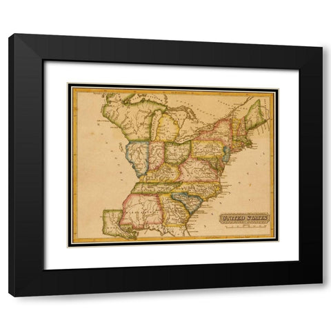 United States 1817 Black Modern Wood Framed Art Print with Double Matting by Vintage Maps