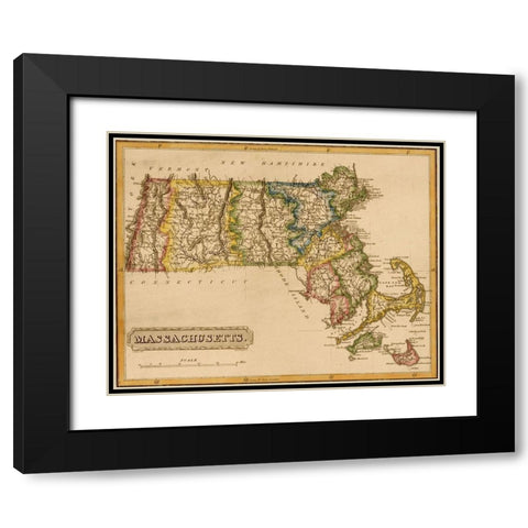 Massachusetts 1817 Black Modern Wood Framed Art Print with Double Matting by Vintage Maps