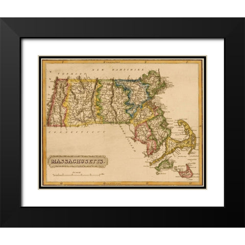 Massachusetts 1817 Black Modern Wood Framed Art Print with Double Matting by Vintage Maps