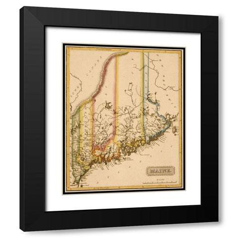 Maine 1817 Black Modern Wood Framed Art Print with Double Matting by Vintage Maps