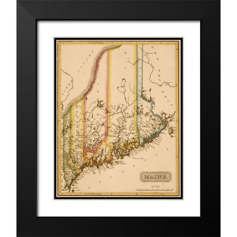 Maine 1817 Black Modern Wood Framed Art Print with Double Matting by Vintage Maps