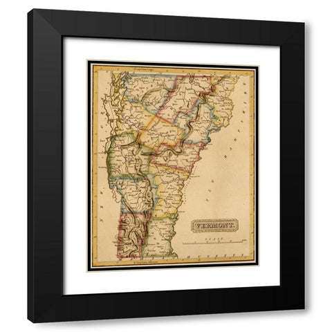 Vermont 1817 Black Modern Wood Framed Art Print with Double Matting by Vintage Maps