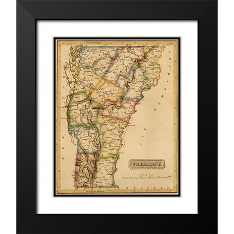 Vermont 1817 Black Modern Wood Framed Art Print with Double Matting by Vintage Maps
