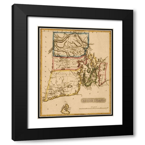 Rhode Island 1817 Black Modern Wood Framed Art Print with Double Matting by Vintage Maps