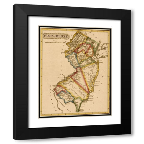 New Jersey 1817 Black Modern Wood Framed Art Print with Double Matting by Vintage Maps