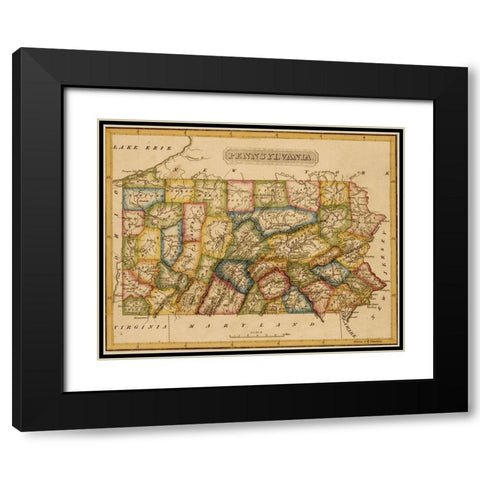 Pennsylvania 1817 Black Modern Wood Framed Art Print with Double Matting by Vintage Maps