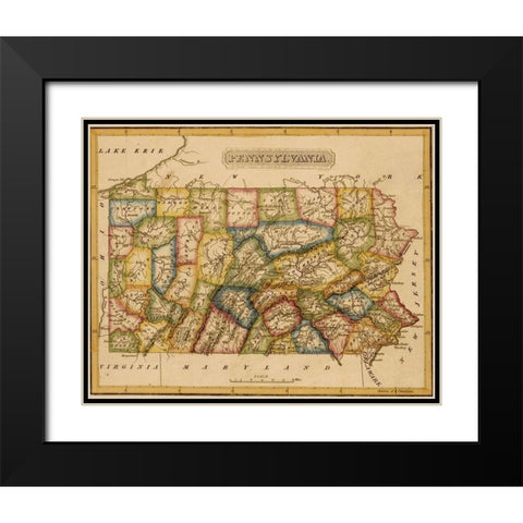 Pennsylvania 1817 Black Modern Wood Framed Art Print with Double Matting by Vintage Maps