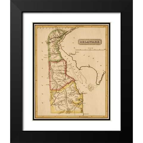 Delaware 1817 Black Modern Wood Framed Art Print with Double Matting by Vintage Maps