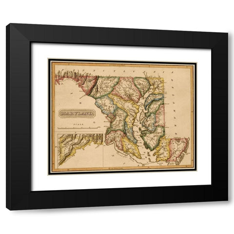 Maryland 1817 Black Modern Wood Framed Art Print with Double Matting by Vintage Maps