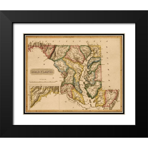 Maryland 1817 Black Modern Wood Framed Art Print with Double Matting by Vintage Maps