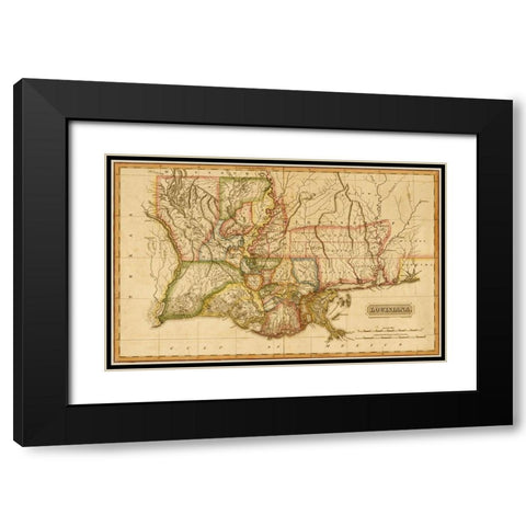 Louisiana 1817 Black Modern Wood Framed Art Print with Double Matting by Vintage Maps