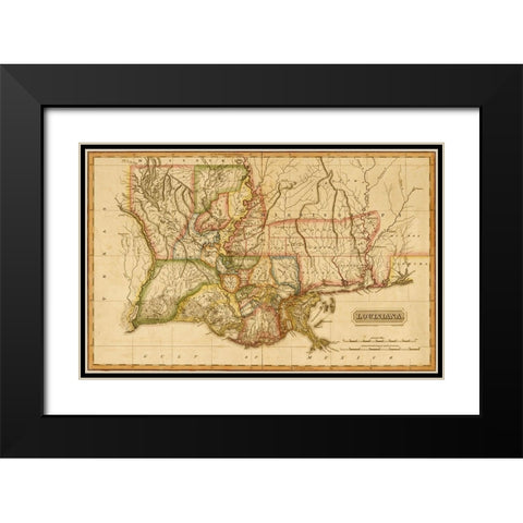 Louisiana 1817 Black Modern Wood Framed Art Print with Double Matting by Vintage Maps