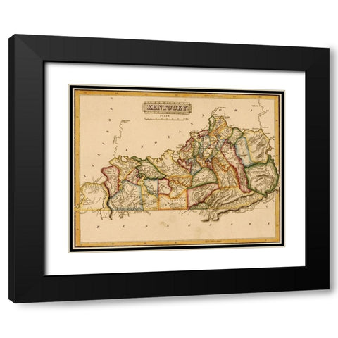 Kentucky 1817 Black Modern Wood Framed Art Print with Double Matting by Vintage Maps