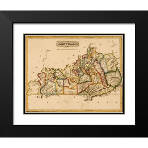Kentucky 1817 Black Modern Wood Framed Art Print with Double Matting by Vintage Maps