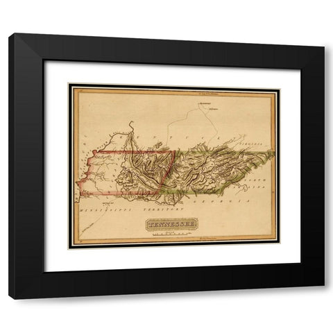 Tennessee 1817 Black Modern Wood Framed Art Print with Double Matting by Vintage Maps