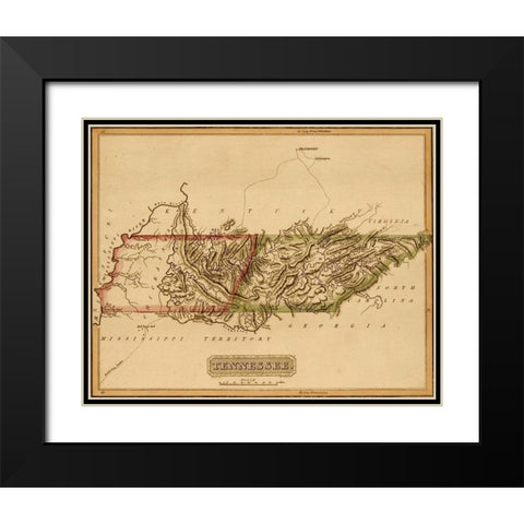 Tennessee 1817 Black Modern Wood Framed Art Print with Double Matting by Vintage Maps