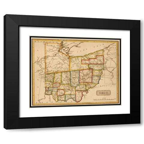 Ohio 1817 Black Modern Wood Framed Art Print with Double Matting by Vintage Maps