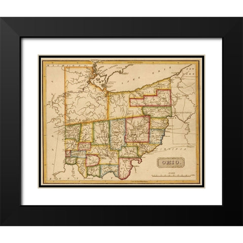 Ohio 1817 Black Modern Wood Framed Art Print with Double Matting by Vintage Maps