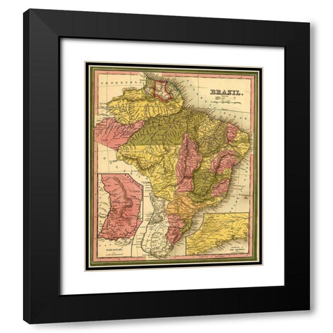 Brazil 1846 Black Modern Wood Framed Art Print with Double Matting by Vintage Maps