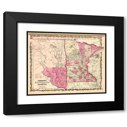 Minnesota and Dakota 1862 Black Modern Wood Framed Art Print with Double Matting by Vintage Maps