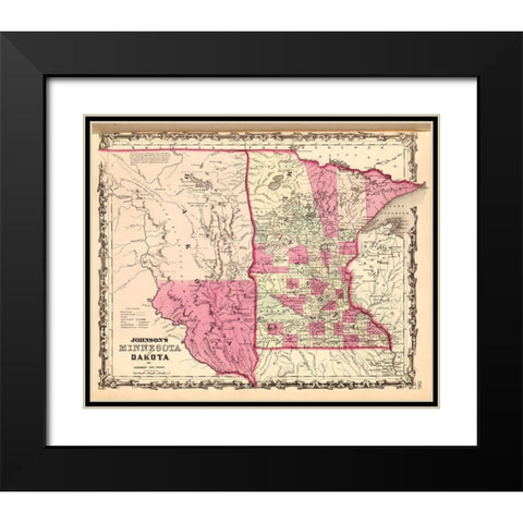 Minnesota and Dakota 1862 Black Modern Wood Framed Art Print with Double Matting by Vintage Maps