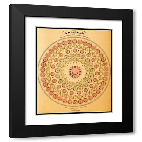 Diagram of Time Differences Black Modern Wood Framed Art Print with Double Matting by Vintage Maps