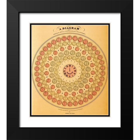 Diagram of Time Differences Black Modern Wood Framed Art Print with Double Matting by Vintage Maps