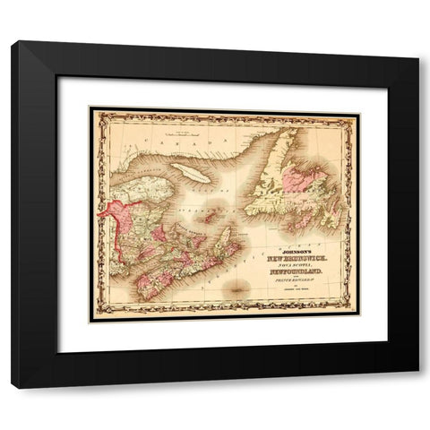 New Brunswick and Newfoundland 1862 Black Modern Wood Framed Art Print with Double Matting by Vintage Maps