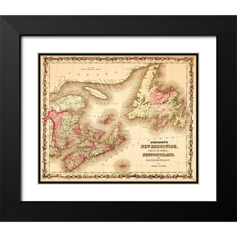 New Brunswick and Newfoundland 1862 Black Modern Wood Framed Art Print with Double Matting by Vintage Maps