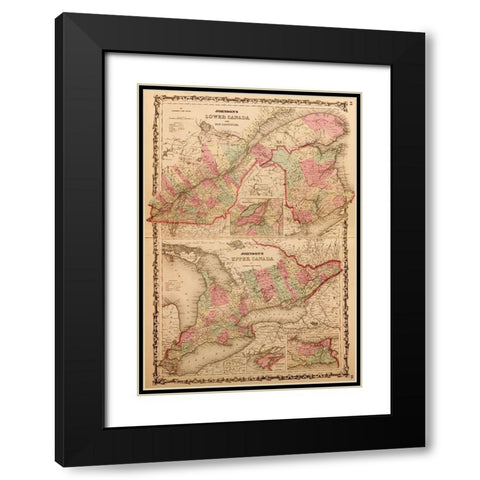 Lower Canada and New Brunswick 1862 Black Modern Wood Framed Art Print with Double Matting by Vintage Maps