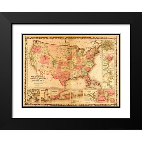 Military Map of the United States 1862 Black Modern Wood Framed Art Print with Double Matting by Vintage Maps