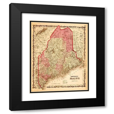 Maine 1862 Black Modern Wood Framed Art Print with Double Matting by Vintage Maps
