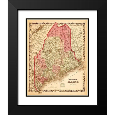 Maine 1862 Black Modern Wood Framed Art Print with Double Matting by Vintage Maps