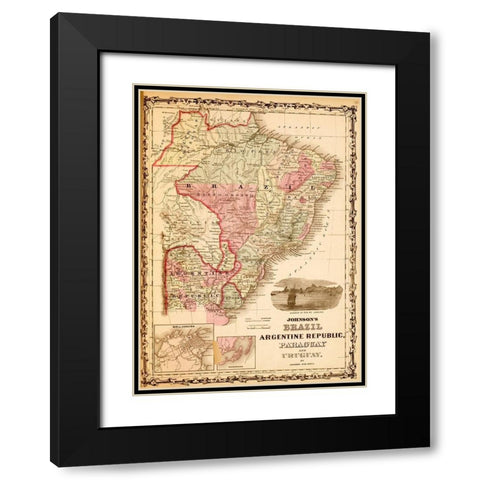 Brazil and Argentina 1862 Black Modern Wood Framed Art Print with Double Matting by Vintage Maps